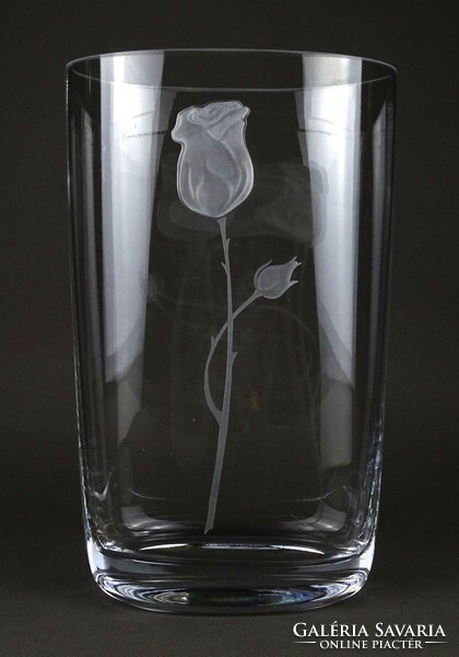 1M569 Hibátlan rózsadíszes üveg váza virágváza 23.5 cm