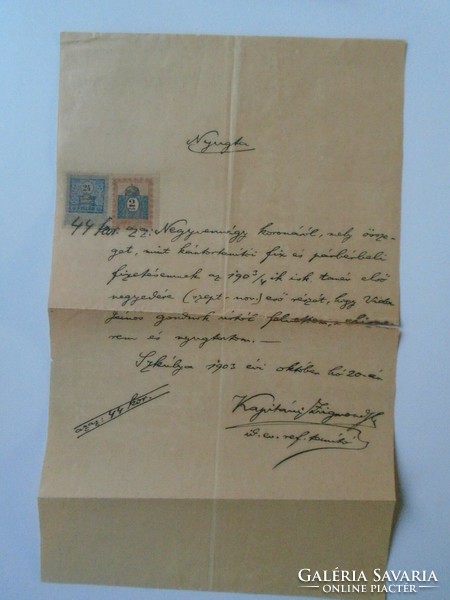 ZA434.1  NYUGTA 44 koronáról 1903 Szkulya Szigetfalu Sculia (Temes vármegye) VIDA János -KAPITÁNY Zs