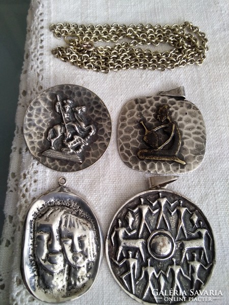 Retro artisan silver plated pendants from the 60s together!