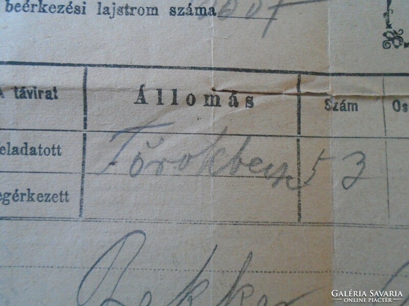ZA433.24 Távirat  1876  Törökbecse Sztaics szolgabíró - Bekker Miklós hadkötelezettségének megfelelt