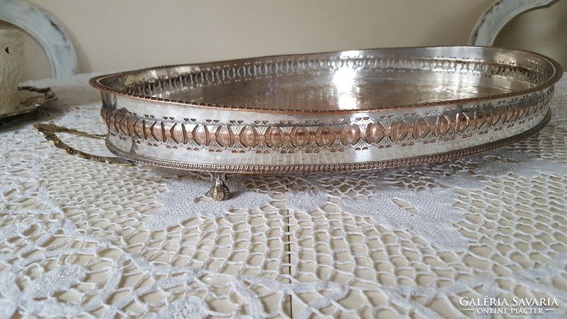 Antique silver-plated, chiseled oval tray 45 cm.