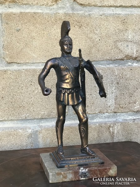 Bronz Római katona,gladiátor szobor márvány talpon 35cm