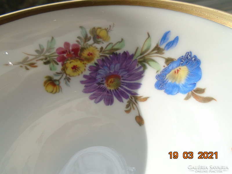 1940 Maria Theresa breakfast dish with unique hand-painted Meissen floral designs, opulent gilding