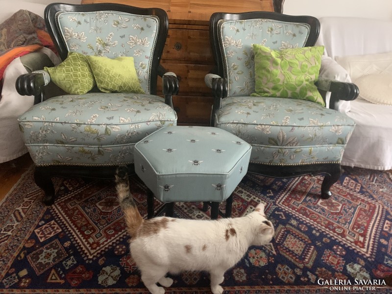 Beautifully restored with two armchairs and two small tables added