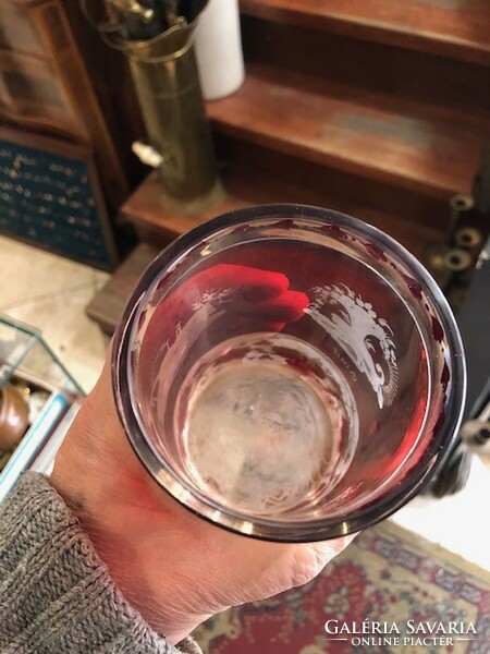 Biedermeier üveg pohar, gyönyörű állapotban, 20 cm-es magasságú