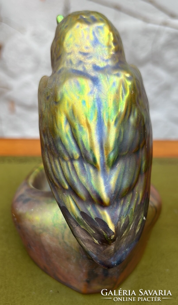 100-year-old Zsolnay green eosin - owl business card holder or ashtray