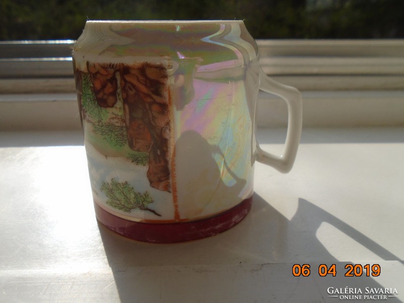Antique eosin glazed Karlsbad souvenir cup