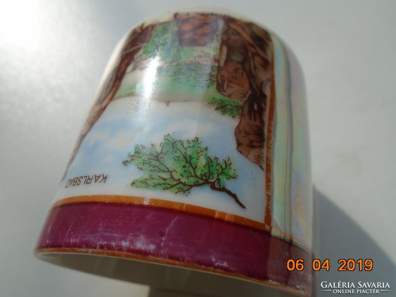 Antique eosin glazed Karlsbad souvenir cup