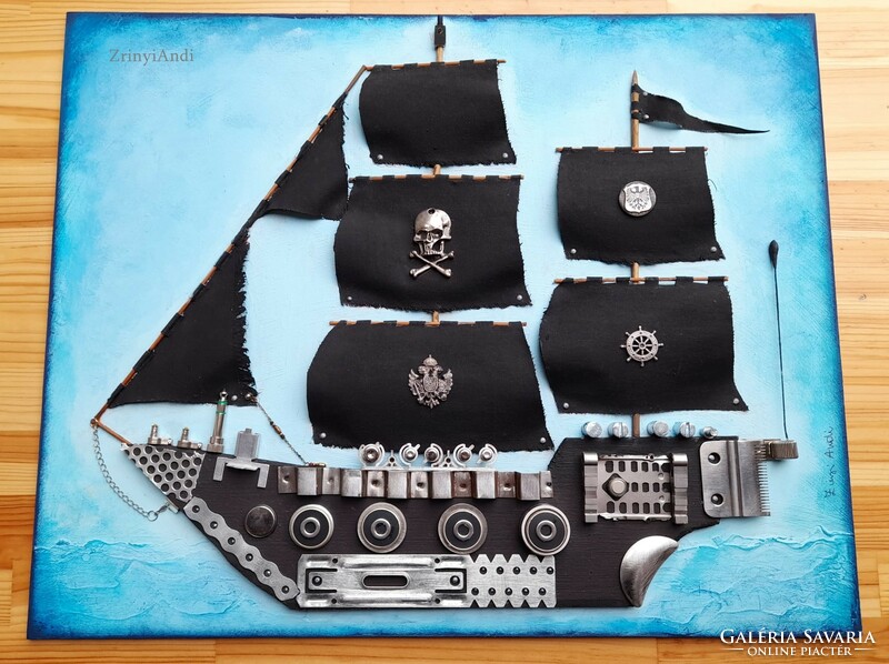 Black pearl, steampunk sailing ship