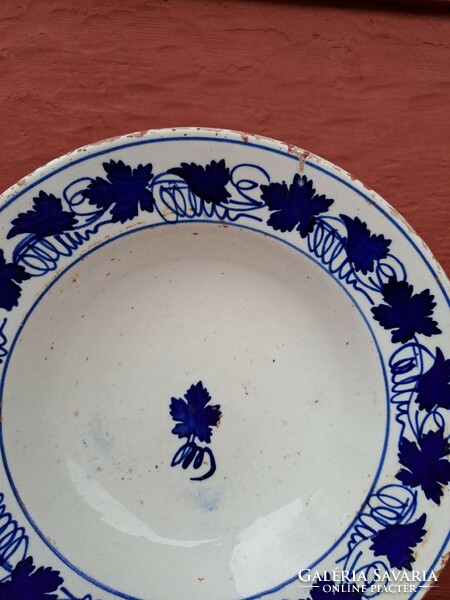 Gyönyörű kék ritka  levélmintás Miskolcz keménycserép falitányér tányér régiség nosztalgia