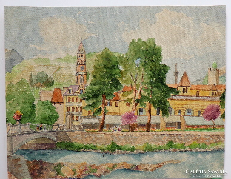 Városkép, akvarell