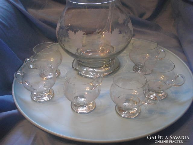 U8 antique bowl set polished etched also for holidays 4.5 Liter with 5 thick-bottomed glasses + spoon