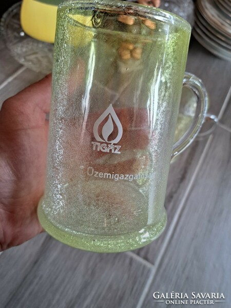 Tigáz Szolnok Üzemigazgatóság korsó sárga repesztett Fátyolüveg fátyol karcagi berekfürdői üveg