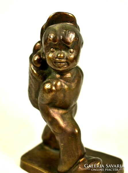 Boy with putton (miner's lad (?)) ... Soviet cast bronze figurine