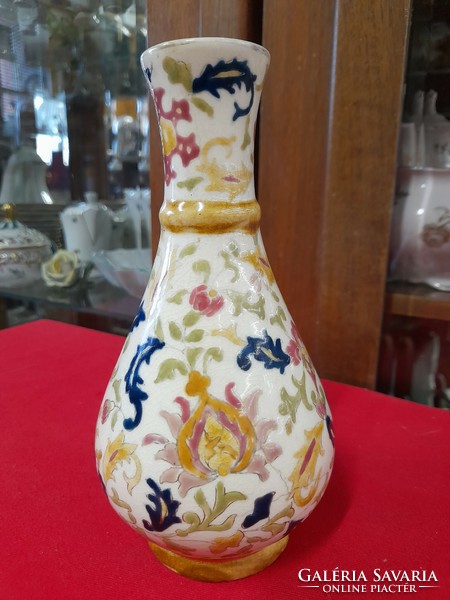 Ignác Fischer Budapest 1870-1895 Persian hand-painted ceramic vase. 18 Cm.