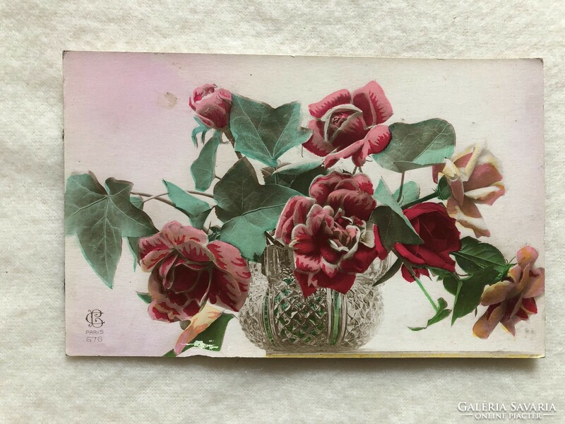 Antik, régi virágos képeslap                                      -2.