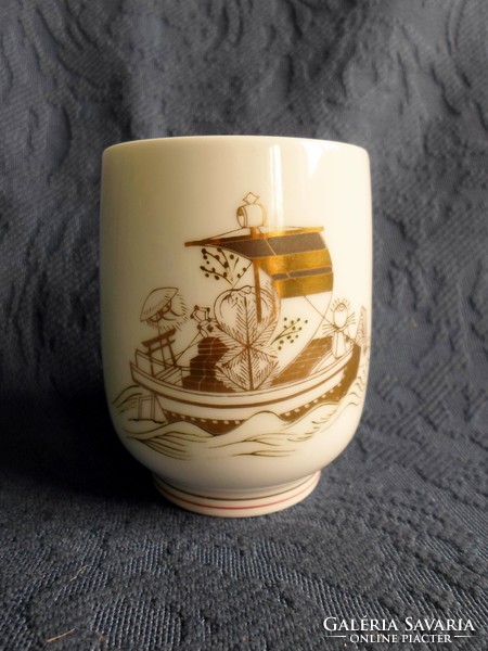 Gyönyörű, jelzett ázsiai porcelán pohár - bögre arany festéssel, hibátlan