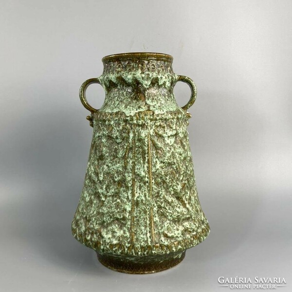 Stein olive green ceramic floor vase - west germany -