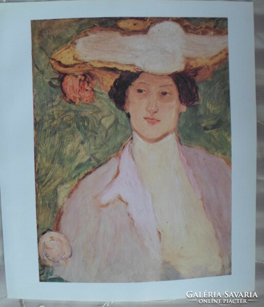 Rippl-Rónai József-nyomat: Nő rózsás kalapban (1900 körül)