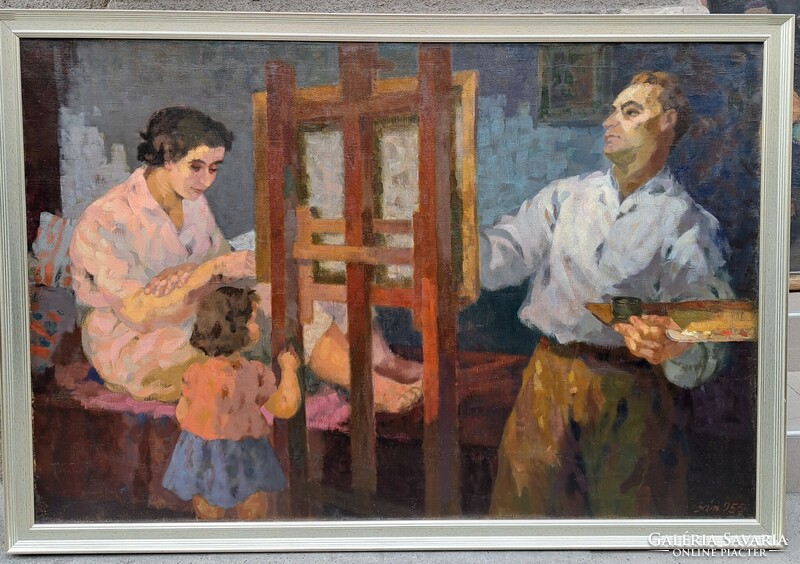 Bán Béla (1909-1972) : Alkotás közben,100x150 cm.!