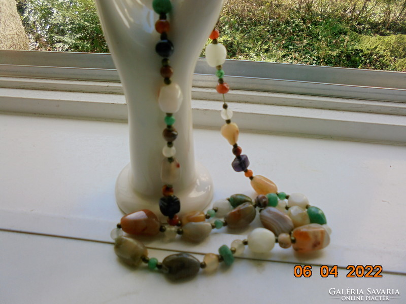 Antique mineral necklace with gold-plated copper intermediate beads and threaded clasp