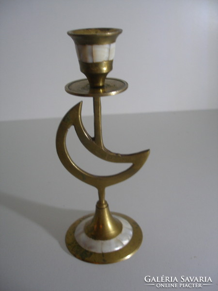 Copper candle holder with mother-of-pearl inlay