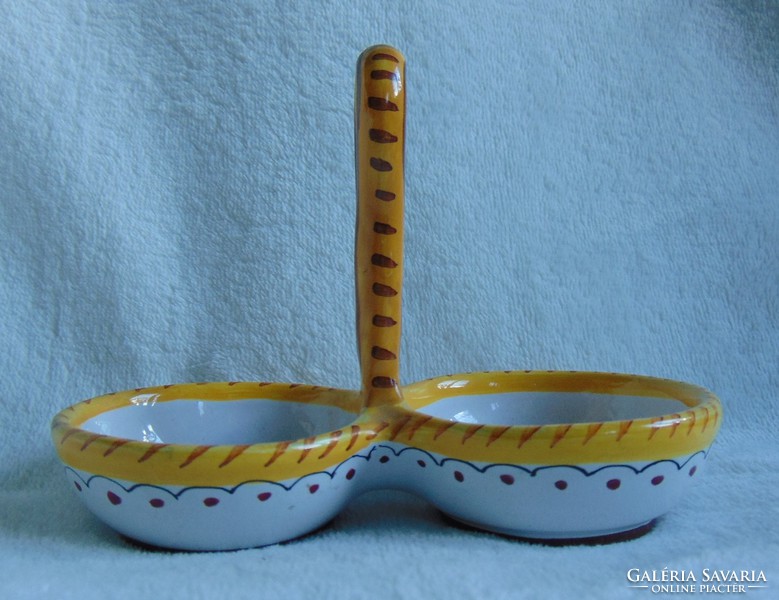 Hand painted Italian ceramic table salt and pepper holder