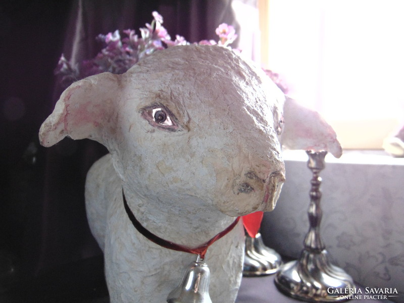 Régi papírmasé húsvéti  csengős bárány