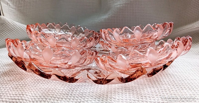 Lazac rózsaszín üveg tálkák 6db 14.5cm és tál 32cm