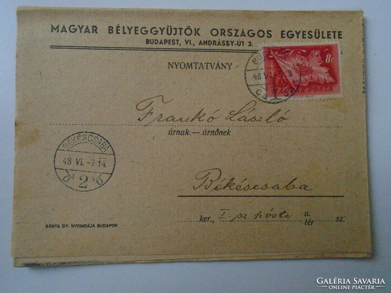 D194159 mailed mboe circular - László Franko postmaster Békéscsaba 1948 - Hungarian stamp collectors