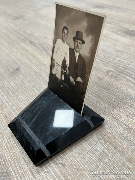 Old black granite or marble photo holder?