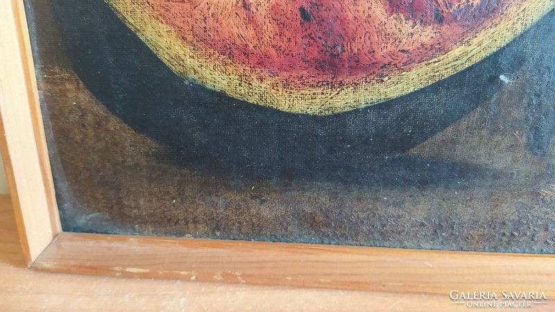 (K) Antik gyümölcs csendélet festmény 51x27 cm kerettel