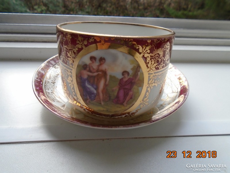 Arany brokát mintákkal,mitologikus jelenettel antik Altwien jellegű teás csésze alátéttel
