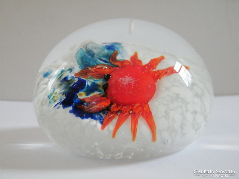 Murano style leaf with heavy glass crab pattern