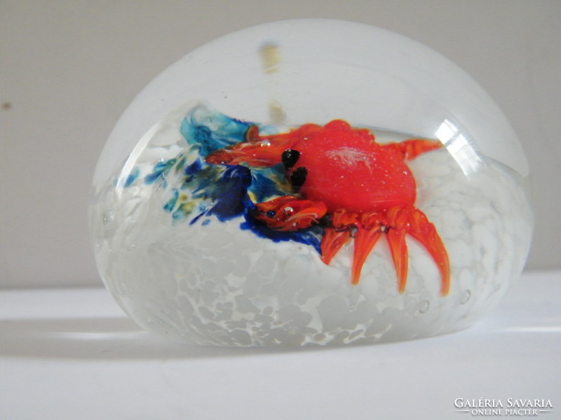 Murano style leaf with heavy glass crab pattern