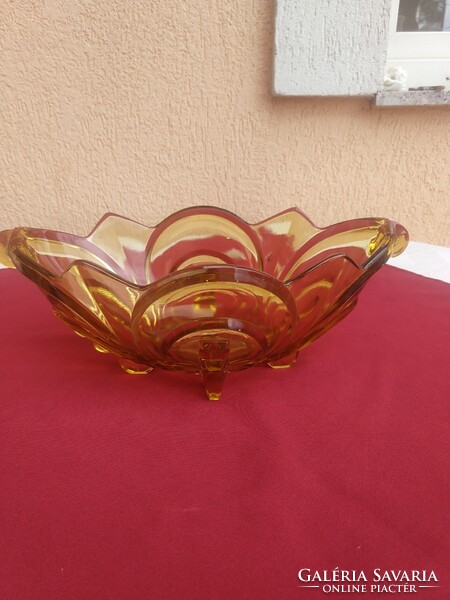 A beautiful amber-colored Art Nouveau thick glass serving tray, 30x16 cm..