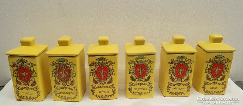 6-part ceramic spice holder, hand-painted, old Hungarian, with medimpex mark