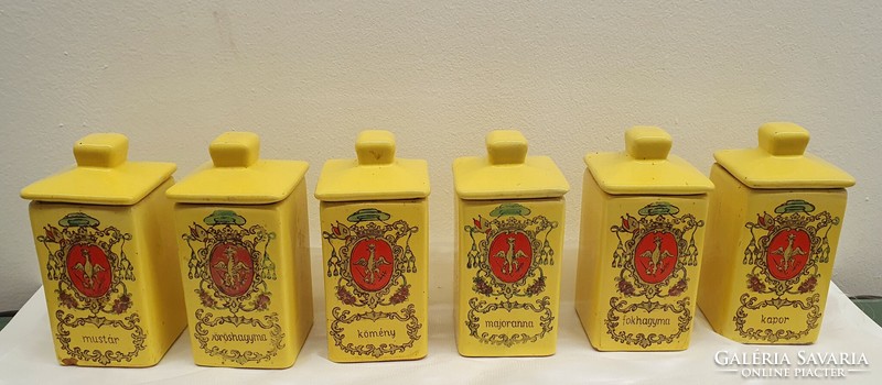 6 részes kerámia fűszertartó, kézzel festett, régi magyar, Medimpex jelzéssel