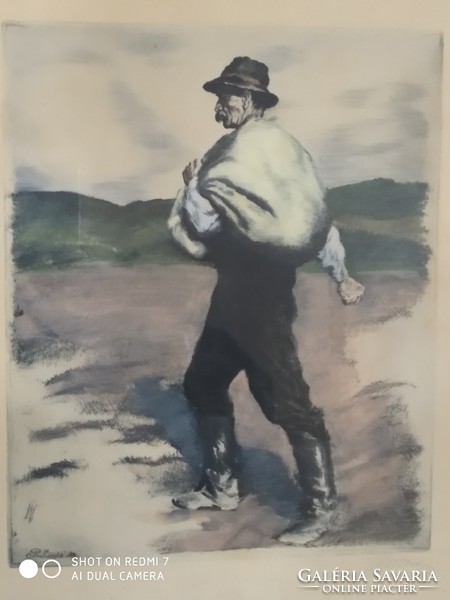 Etching (colored), framed (farmer) by oszkár glatz /1872-1956/.
