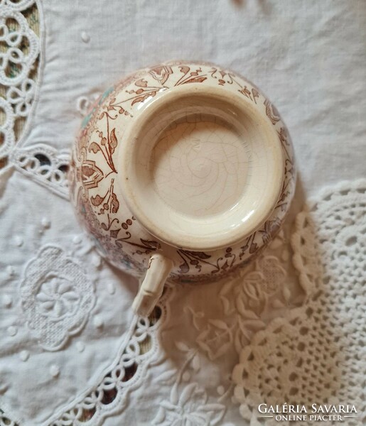 Antik fajansz Sarreguemines nagyméretű teás csésze rózsa dekorral