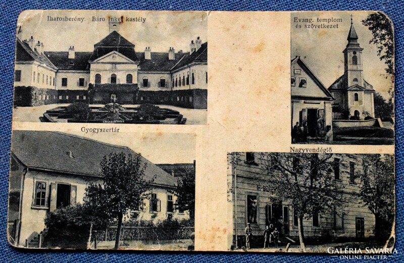 Iharosberény br Inkey kastély/Gyógyszertár/Ev templom és szövetkezet/Nagyvendéglő  mozaik lap 1928