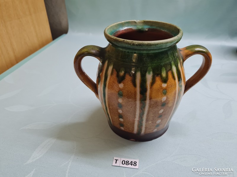 Marked T0848 two-handled ceramic cream jug 15 cm