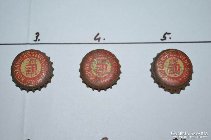 10 painted, small coat of arms wmt cork beer caps with a different character (Kőbánya share beer)