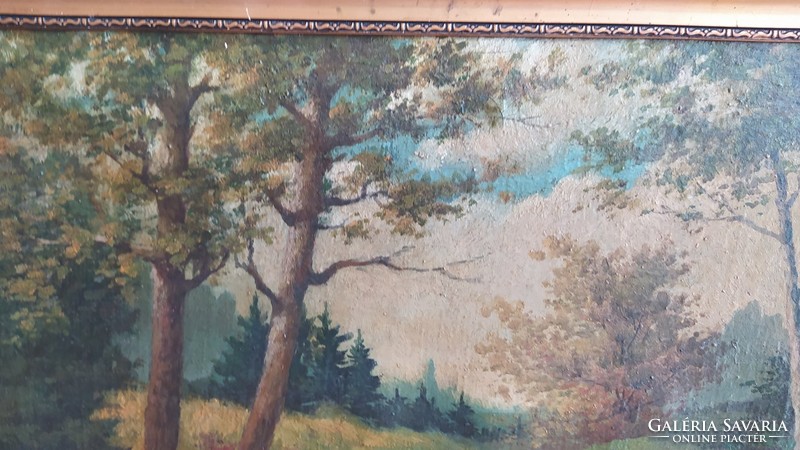 (K) Antik tájkép festmény 40x54 cm kerettel
