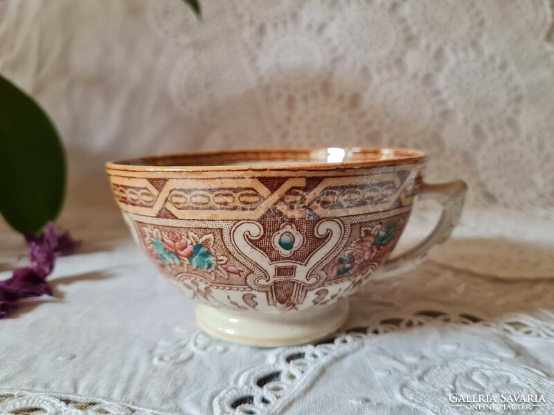 Antique faience sarreguemines large tea cup with rose decor