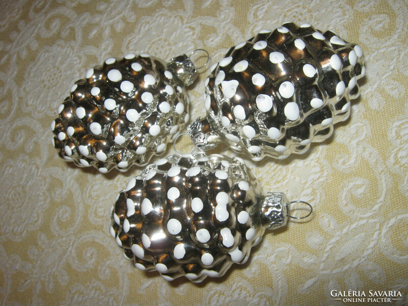 3 Retro silver Christmas tree ornaments