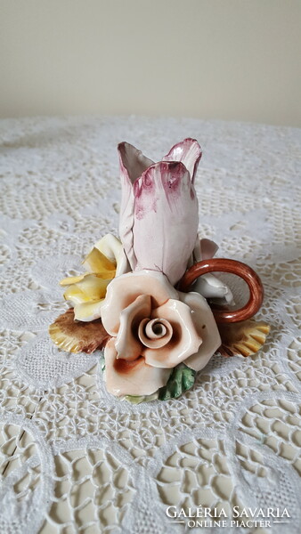 Rózsás porcelán sétáló gyertyatartó