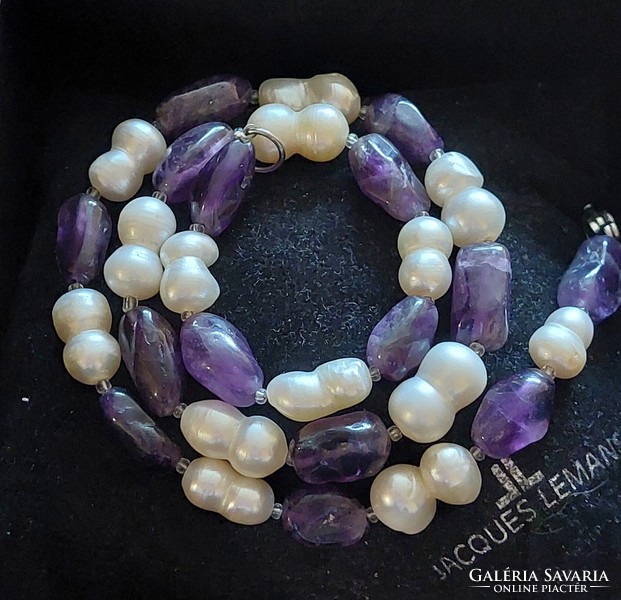 Very nice amethyst and baroque cultured pearl necklace