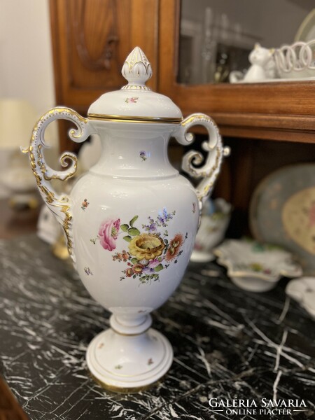50 Cm high Herend porcelain urn vase with flower pattern-bouquet decor, stamped mark