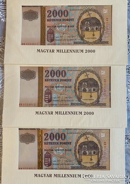 2000 forint bankjegy (2000 - Millenniumi) díszcsomagolt 3 db sorszámkövető